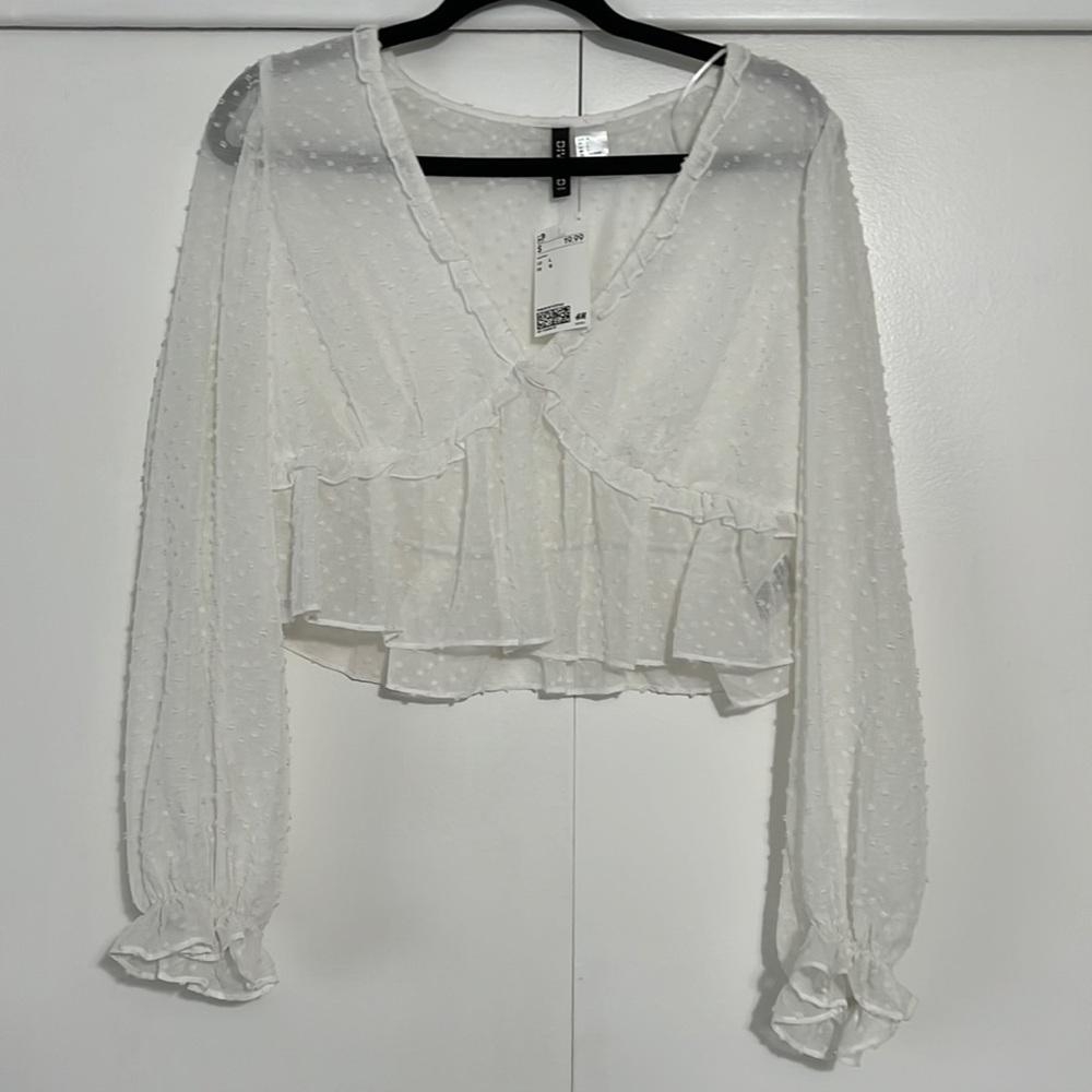 H and m cropped sheer long sleeve